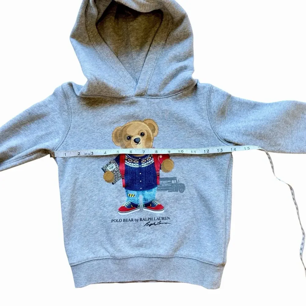 Ralph Lauren Polo Bear Girls Gray Pullover Hooded Sweater Size 6 Back To School